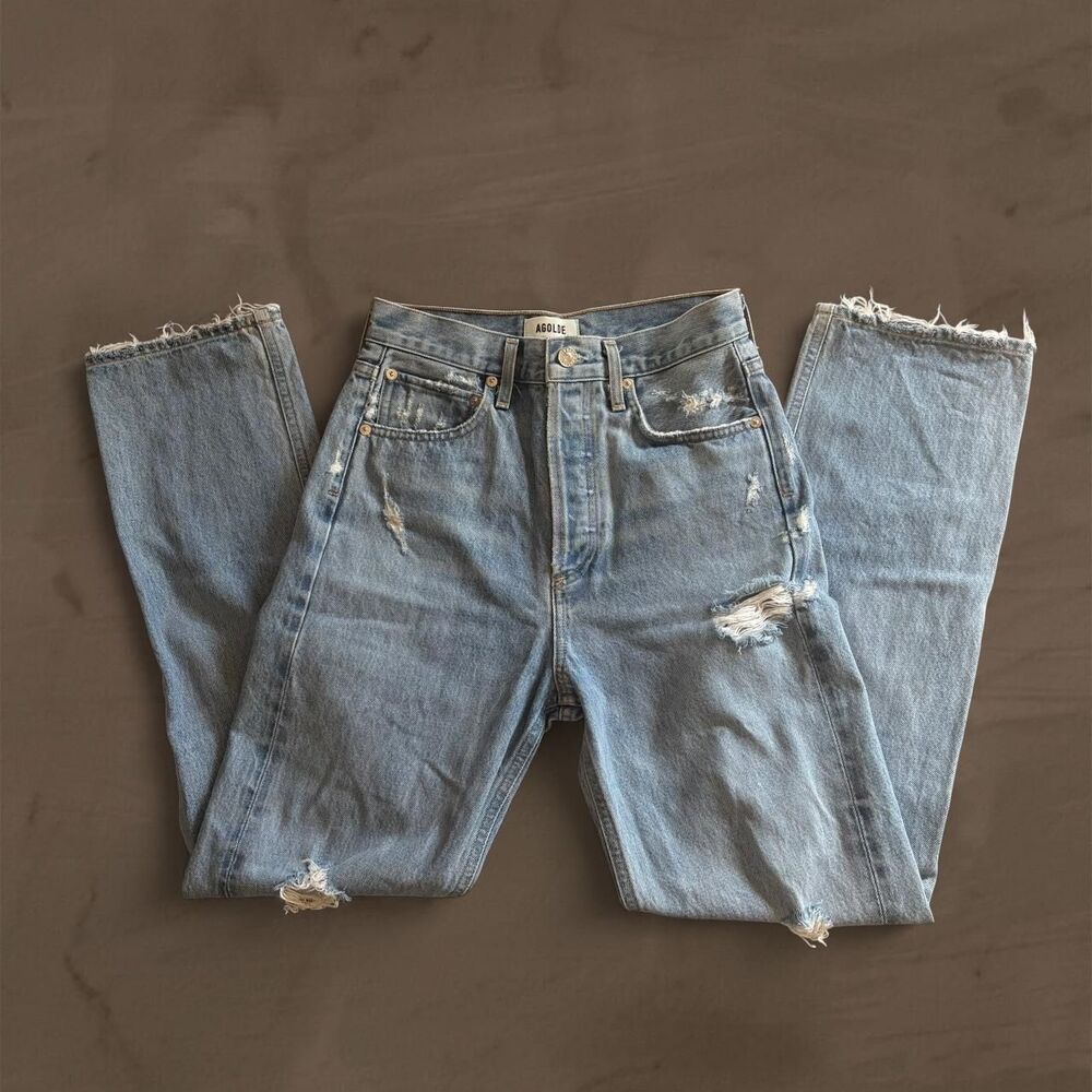 agolde 90s mid rise loose fit light wash ripped jeans size 23